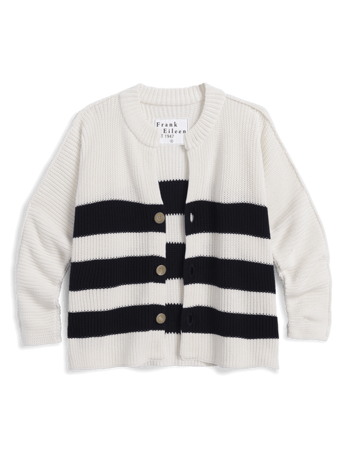 MONTECITO CARDIGAN White and Navy Stripe, Pure Italian Cotton, view 4