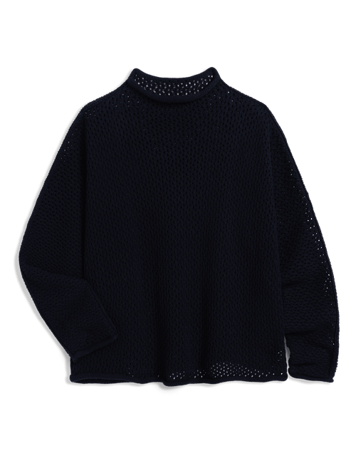 Navy sweater with textured pattern on a transparent background, view 6