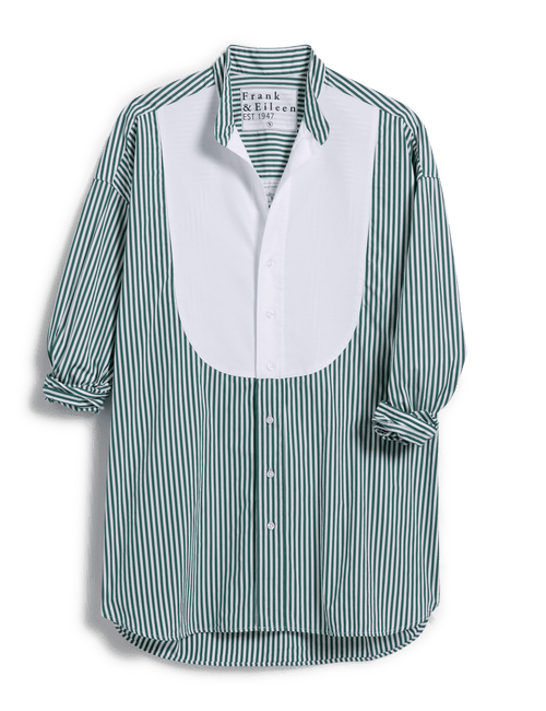 Victoria, Italian Tuxedo Shirt, Green Stripe | Frank & Eileen