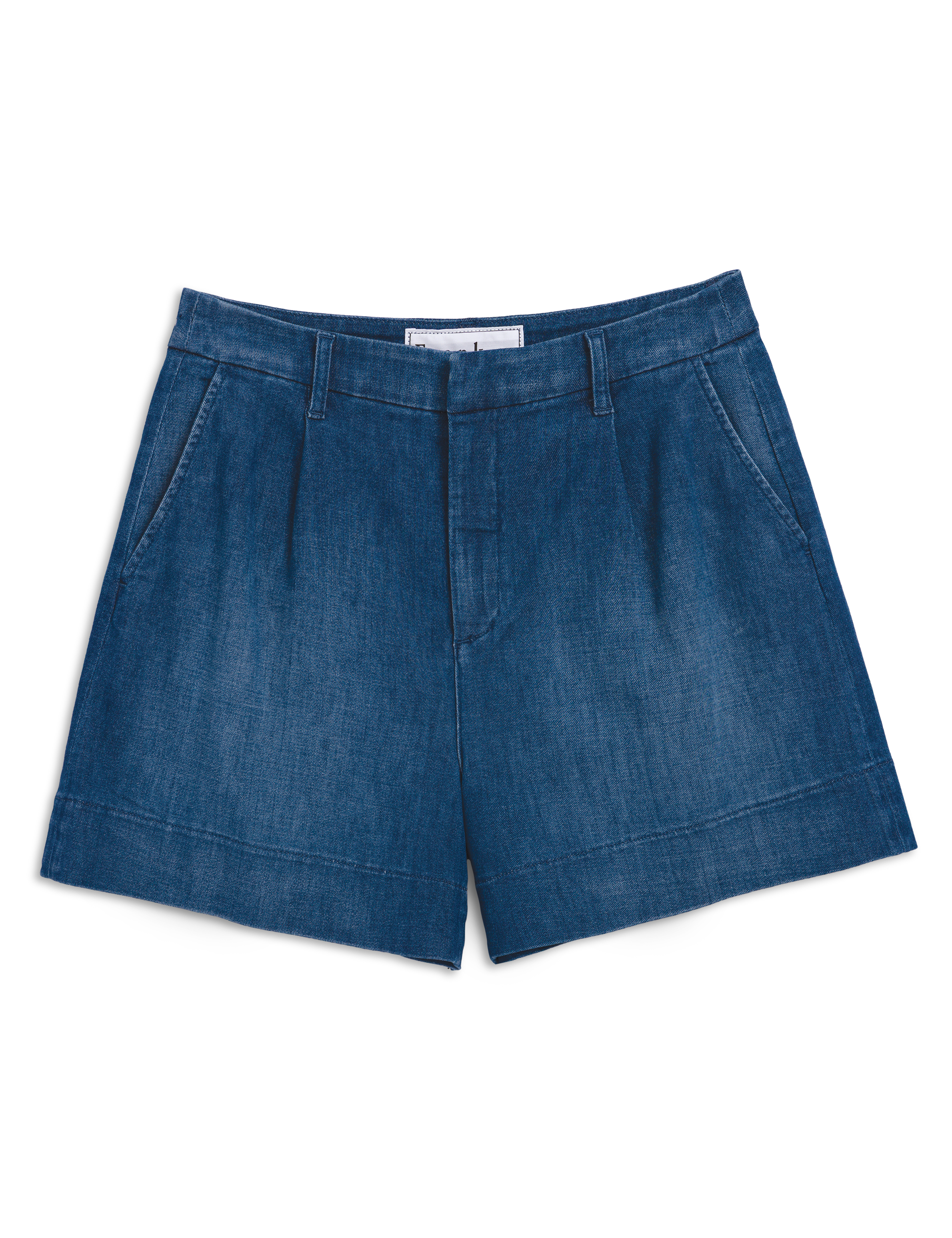 Blue denim shorts on a white background, view 4