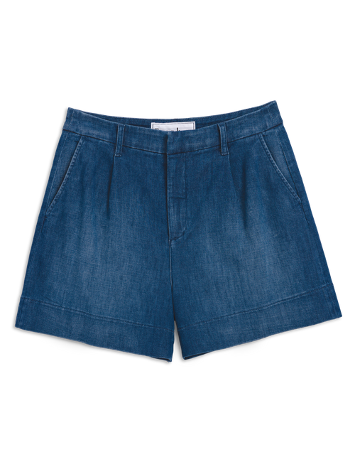 Blue denim shorts on a white background, view 4