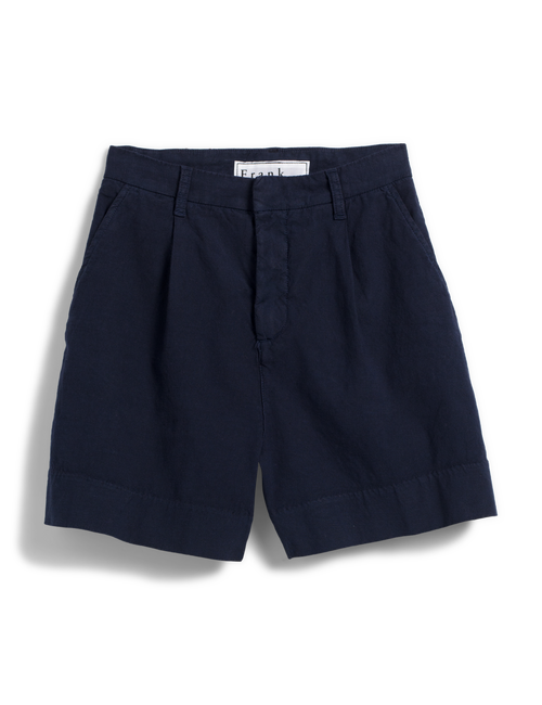 Flat front of Navy Frank & Eileen Waterford Walking Short in Italian Performance Linen, view 4
