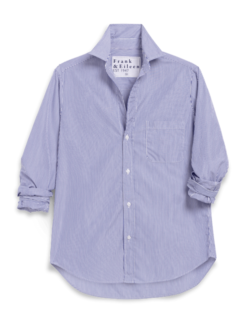 Blue striped shirt with rolled-up sleeves on a white background, view 4