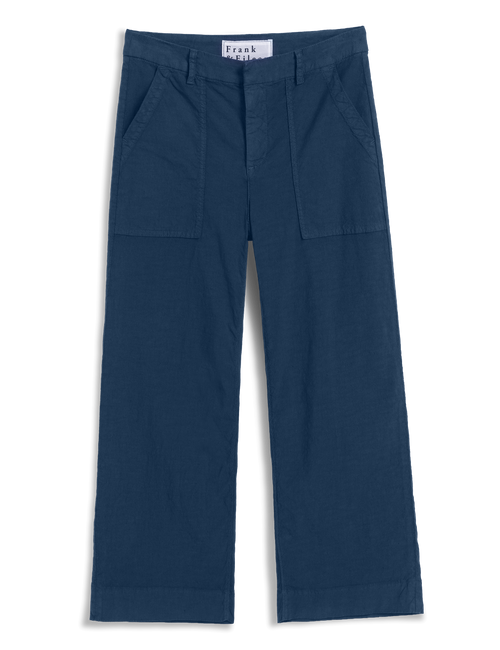 Navy blue pants on a white background with 'Frank & Eileen' label., view 4