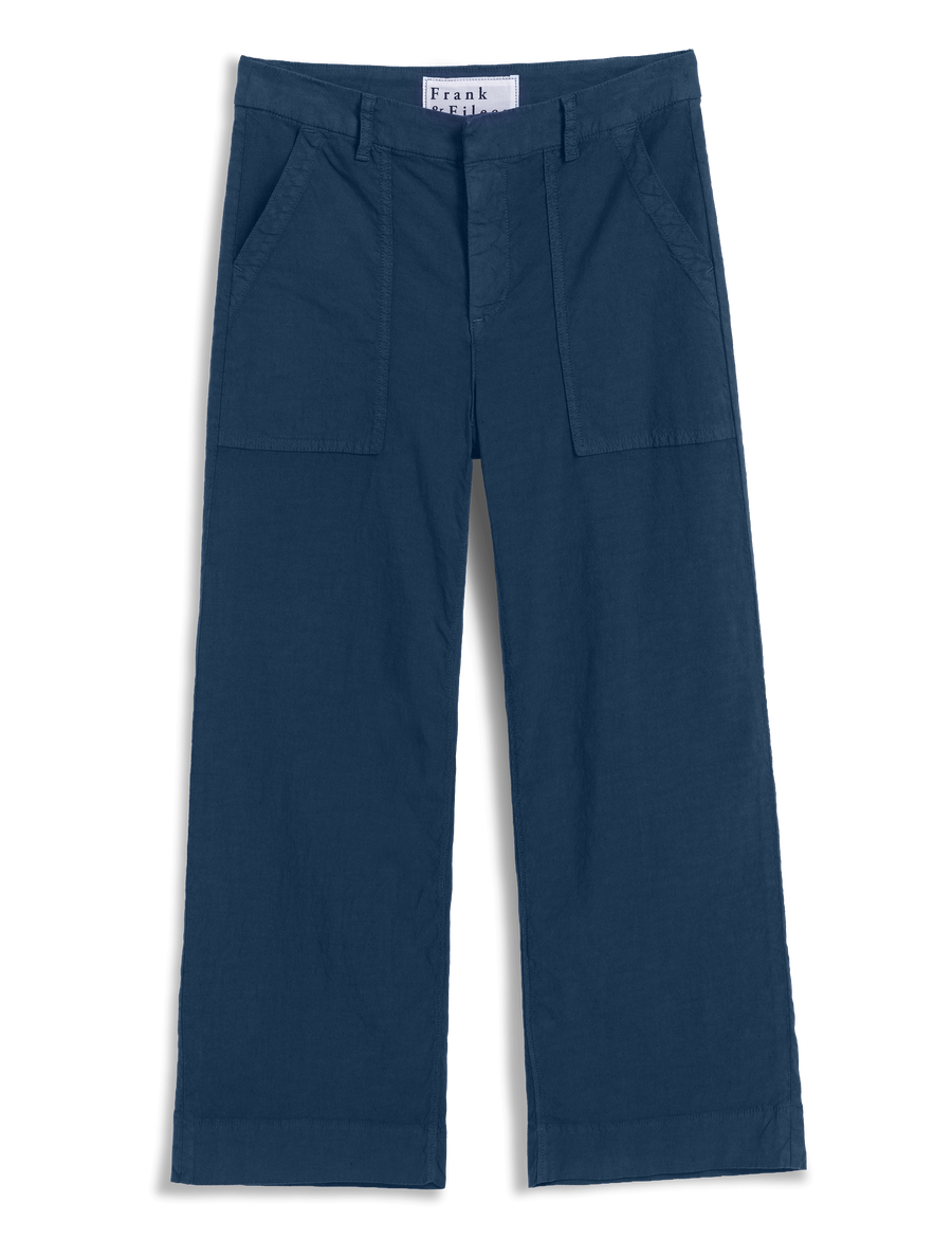 Wexford Patch Pocket, Wide-Leg Linen Pant, Navy | Frank & Eileen