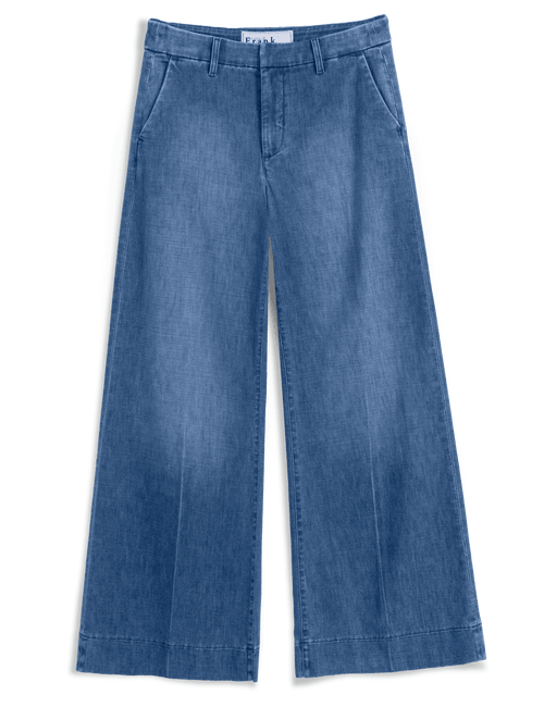 Blue denim wide-leg pants on a transparent background, view 4