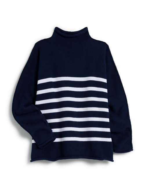 MONTEREY Navy with White Stripe, Pure Italian Cotton, view 4