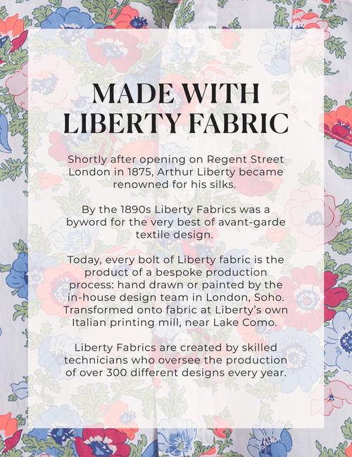 Text about Liberty Fabric with floral patterned background, view 6