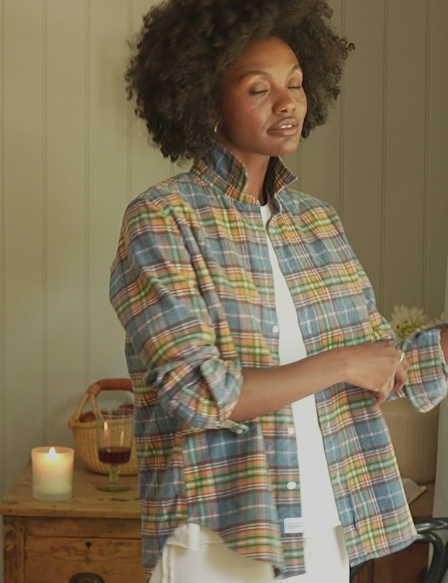 EILEEN Orange and Green with Blue Plaid, Italian Flannel