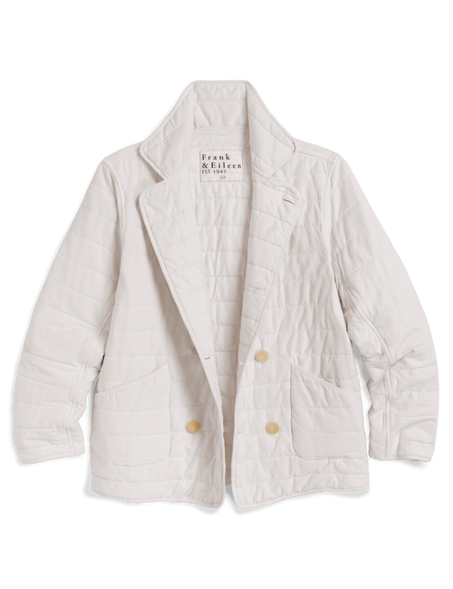 A light cream quilted jacket by Frank & Eileen, featuring a structured collar, button closure, and front patch pockets, displayed on a clean white background., view 6