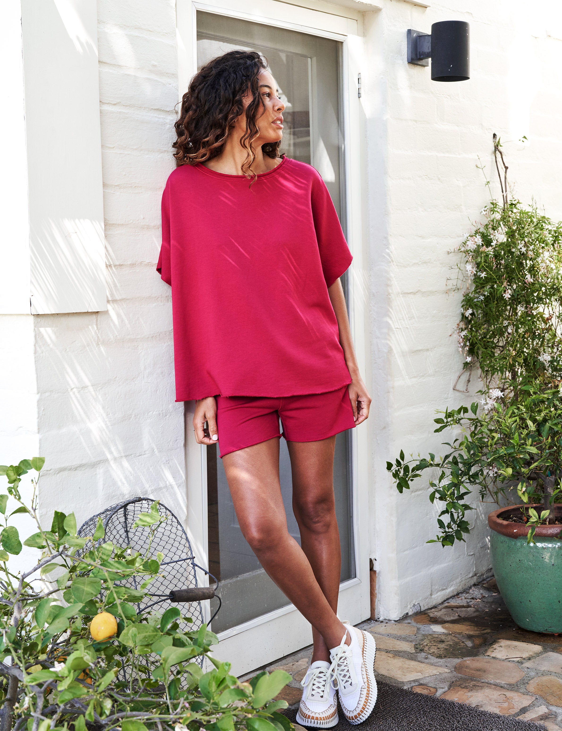 Front of person wearing Red Frank & Eileen Pearl Favorite Sweatshorts in Triple Fleece, view 3
