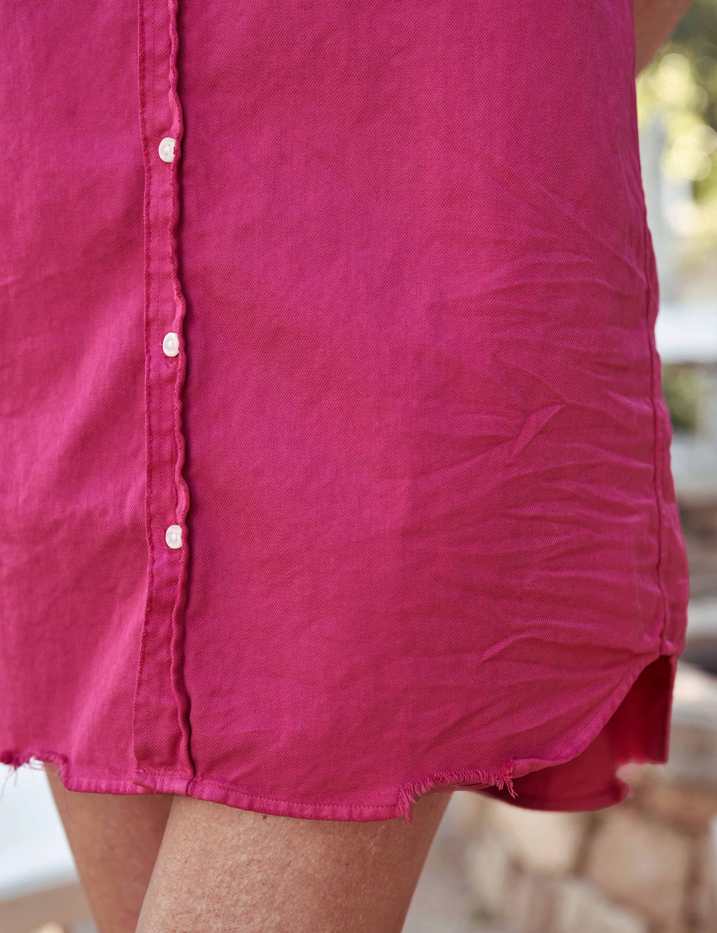 Lower hem of person wearing Magenta Frank & Eileen Mary Classic Shirtdress in Famous Denim, view 3