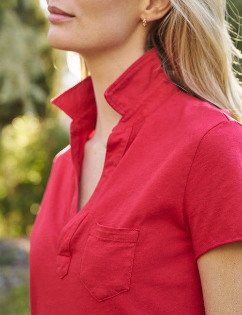 Detail shot of person wearing Red Frank & Eileen Lauren Polo Dress in Heritage Jersey, view 3