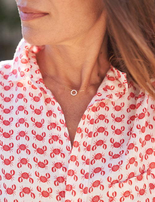 Detail shot of person wearing Red Crabs Frank & Eileen Mary Classic Shirtdress in Classic Linen, view 3