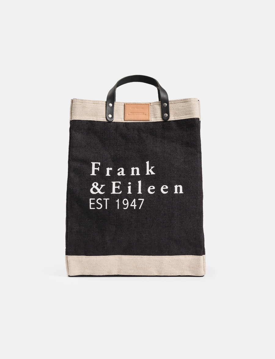 Front of Black and Cream Frank & Eileen Market Tote in Natural Jute