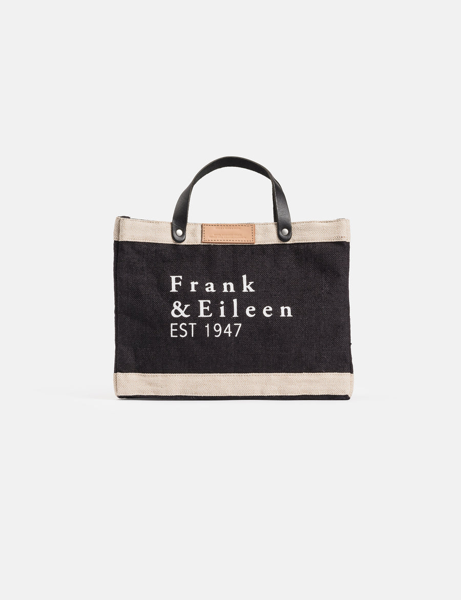 Front of Black and Cream Frank & Eileen Mini Market Tote in Natural Jute