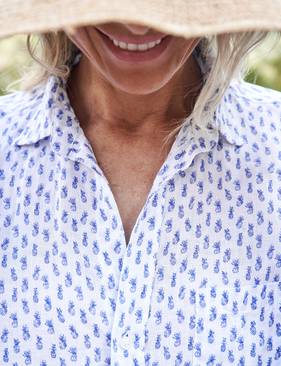 Barry, Tailored Button-Up Shirt, Blue Pineapples | Frank & Eileen