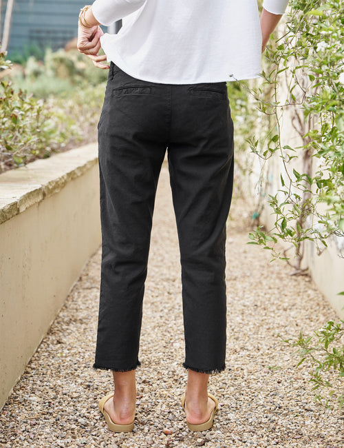 Back legs of person wearing Black Frank & Eileen Wicklow Italian Chino in Italian Performance Linen, alternate view