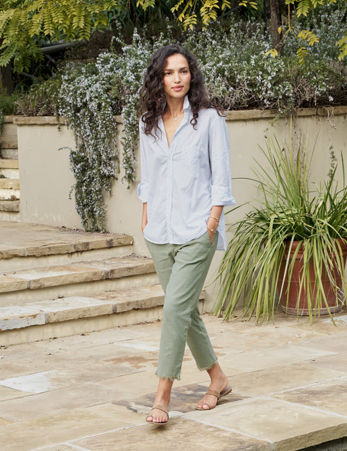 Front of person wearing Sage Green Frank & Eileen Wicklow Italian Chino in Italian Performance Linen, view 4