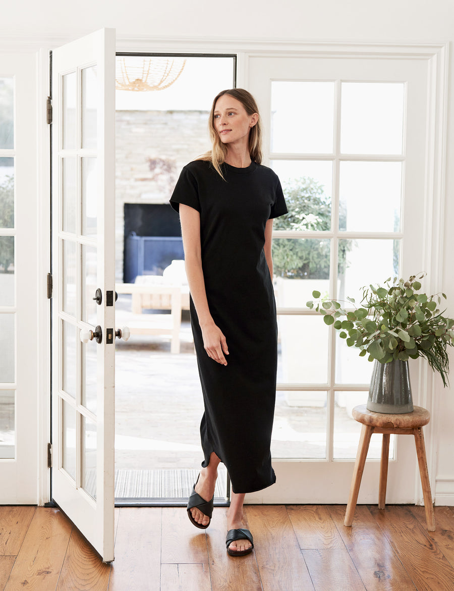 Front of person wearing Black Frank & Eileen Harper Perfect Tee Maxidress in Heritage Jersey