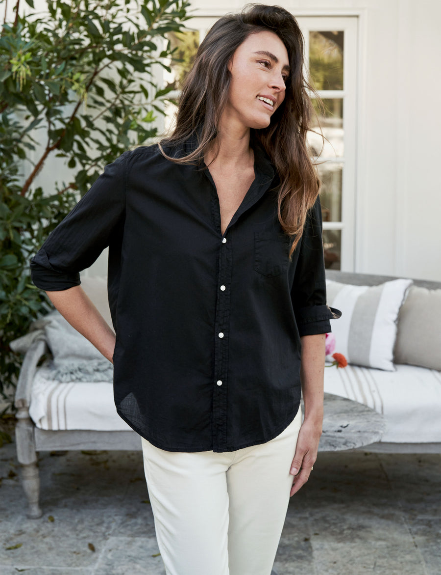 Front of person wearing Black Frank & Eileen Eileen Relaxed Button-Up Shirt in Featherweight