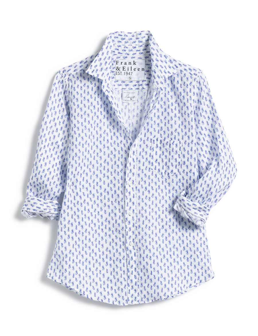 Barry, Tailored Button-Up Shirt, Blue Pineapples | Frank & Eileen