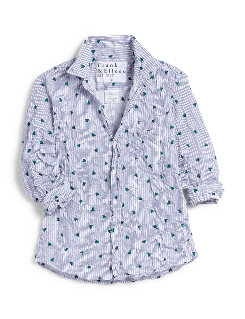 BARRY Blue Stripe with Green Hearts, Italian Signature Crinkle, front view