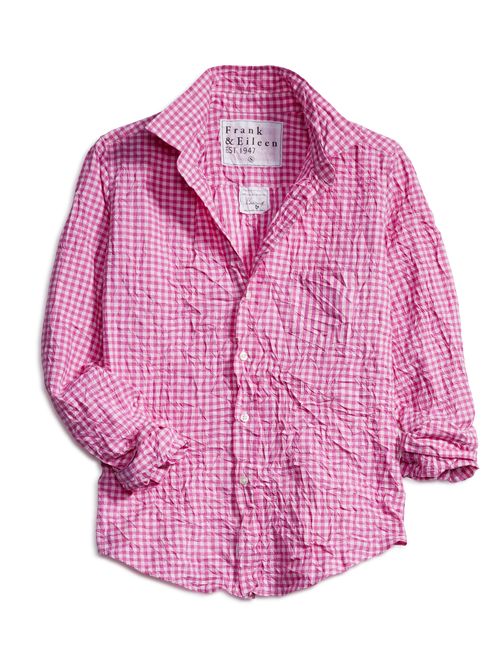 Flat shot of Multi Pink Check Frank & Eileen Barry Tailored Button-Up Shirt in Signature Crinkle, view 4
