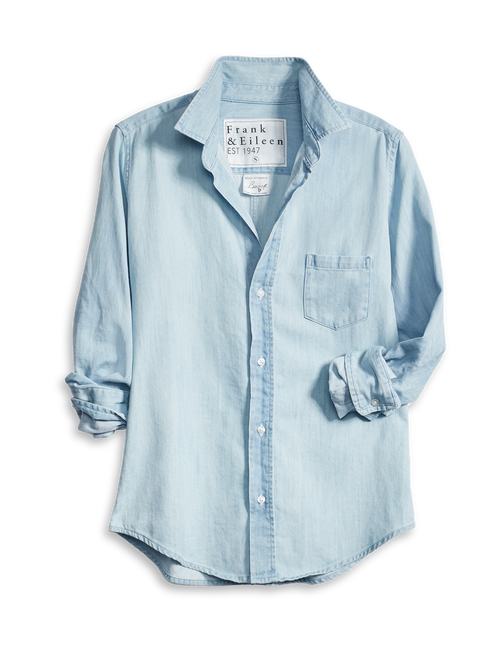 Flat shot of Classic Blue Wash Frank & Eileen Barry Tailored Button-Up Shirt in Famous Denim, view 4