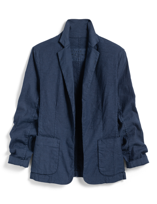 Flat front shot of Navy Frank & Eileen Dublin Tailored Blazer in Italian Performance Linen, view 4