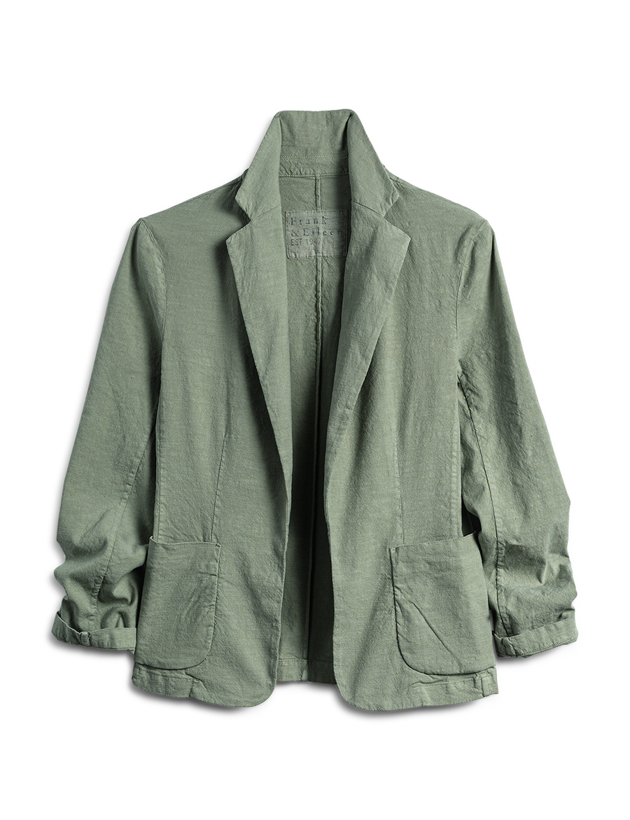 Flat front shot of Green Frank & Eileen Dublin Tailored Blazer in Italian Performance Linen