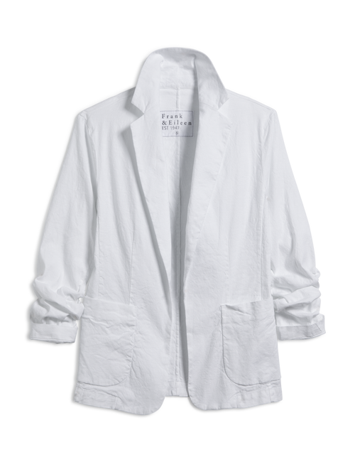 Flat front shot of White Frank & Eileen Dublin Tailored Blazer in Italian Performance Linen, view 4