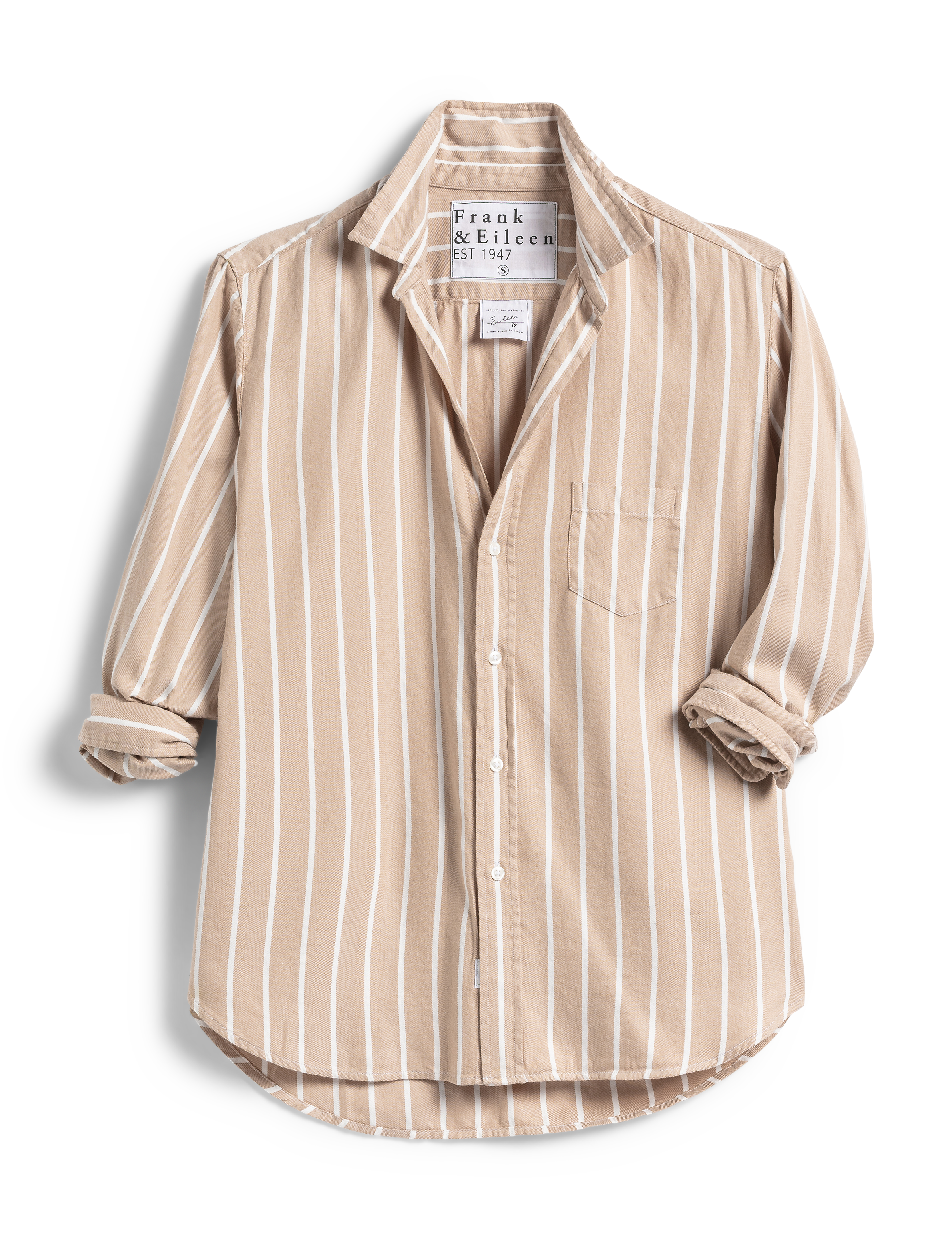 Flat front shot of Tan Frank & Eileen Eileen Relaxed Button-Up Shirt in Brushed Cotton, front view
