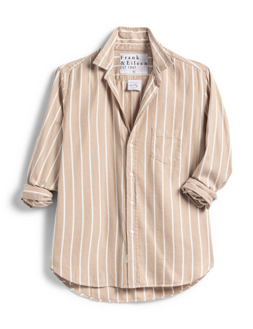 Flat front shot of Tan Frank & Eileen Eileen Relaxed Button-Up Shirt in Brushed Cotton, front view