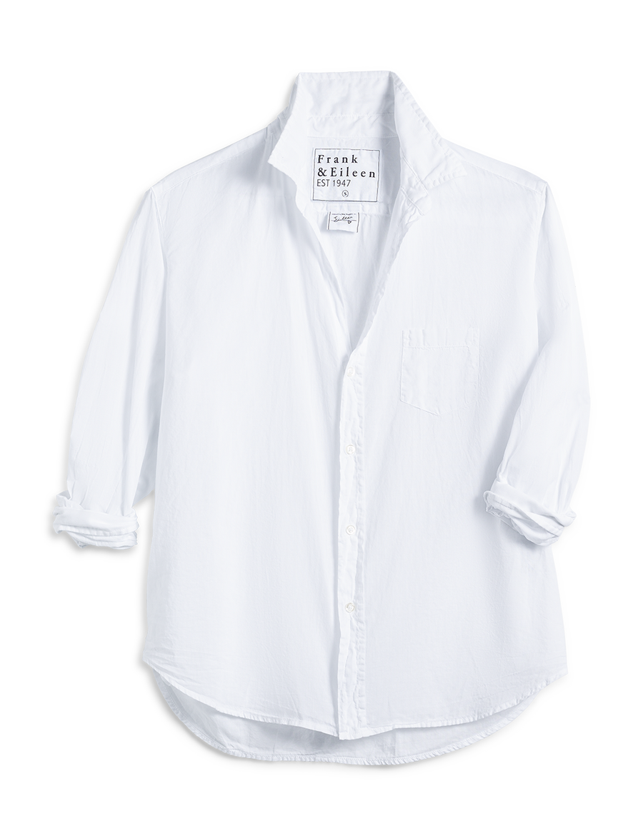 Flat front shot of White Frank & Eileen Eileen Relaxed Button-Up Shirt in Organic Voile