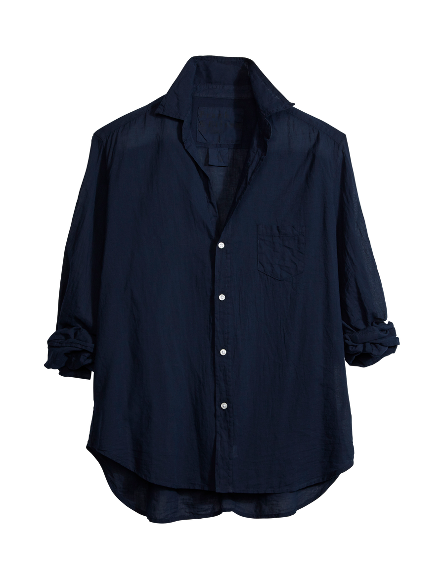 Flat front shot of Navy Frank & Eileen Eileen Relaxed Button-Up Shirt in Organic Voile