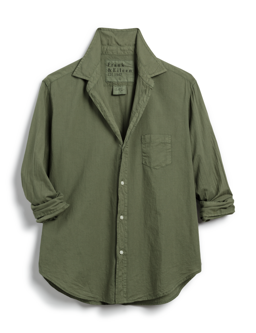 Flat front shot of Green Frank & Eileen Eileen Relaxed Button-Up Shirt in Featherweight