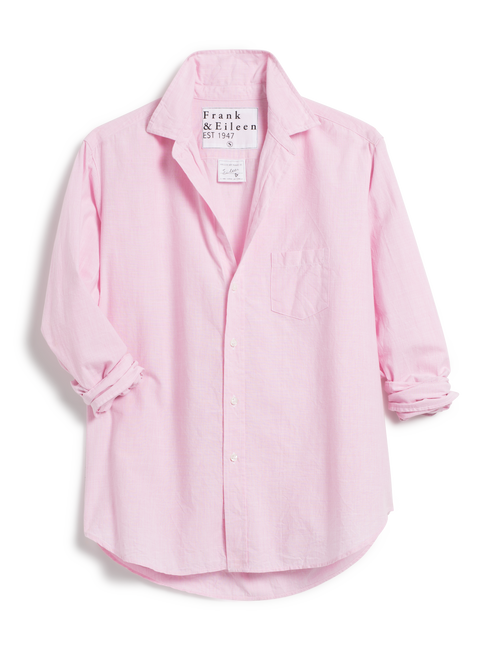 Flat front shot of Pink Frank & Eileen Eileen Relaxed Button-Up Shirt in Casual Cotton, view 4