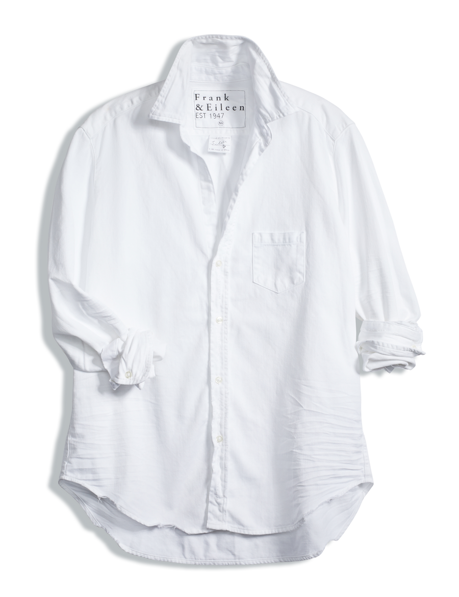 Flat front shot of White Frank & Eileen Eileen Relaxed Button-Up Shirt in Famous Denim