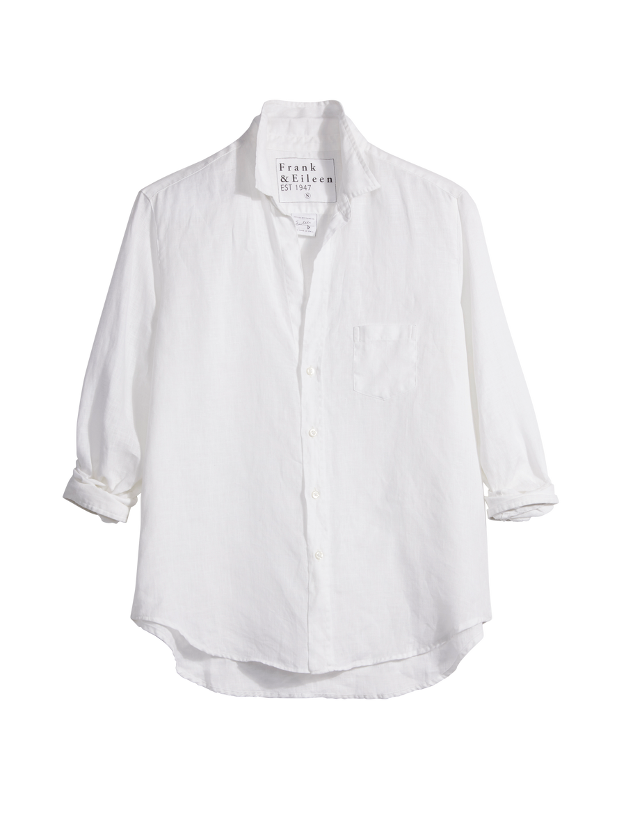 Flat front shot of White Frank & Eileen Eileen Relaxed Button-Up Shirt in Classic Linen