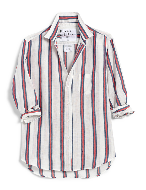 Flat front shot of Red Stripe Frank & Eileen Eileen Relaxed Button-Up Shirt in Classic Linen, view 4