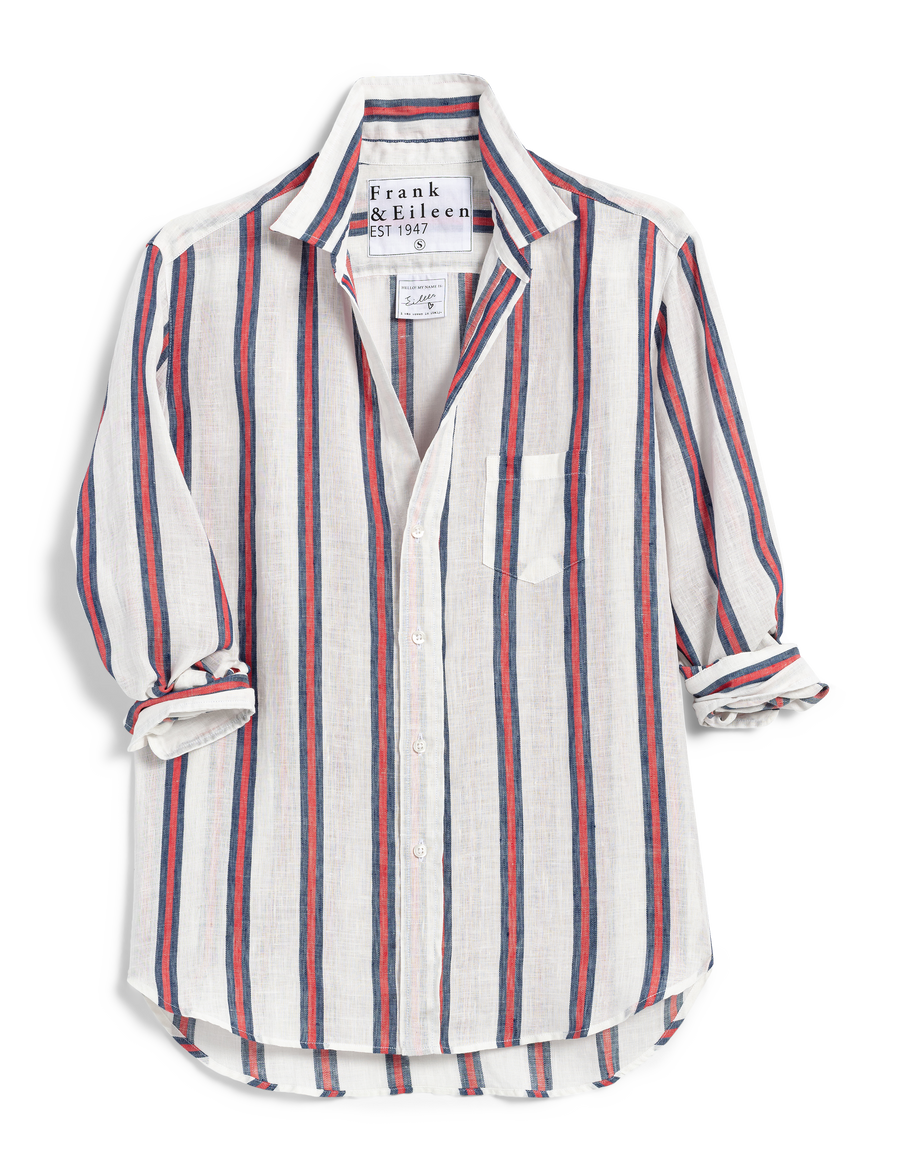 Flat front shot of Red Stripe Frank & Eileen Eileen Relaxed Button-Up Shirt in Classic Linen