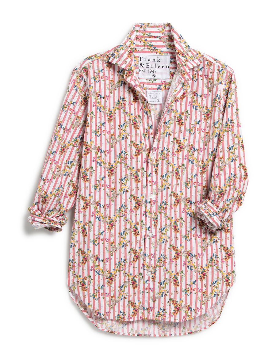 Flat front shot of Pink Floral Frank & Eileen Frank Classic Button-Up Shirt in Superluxe