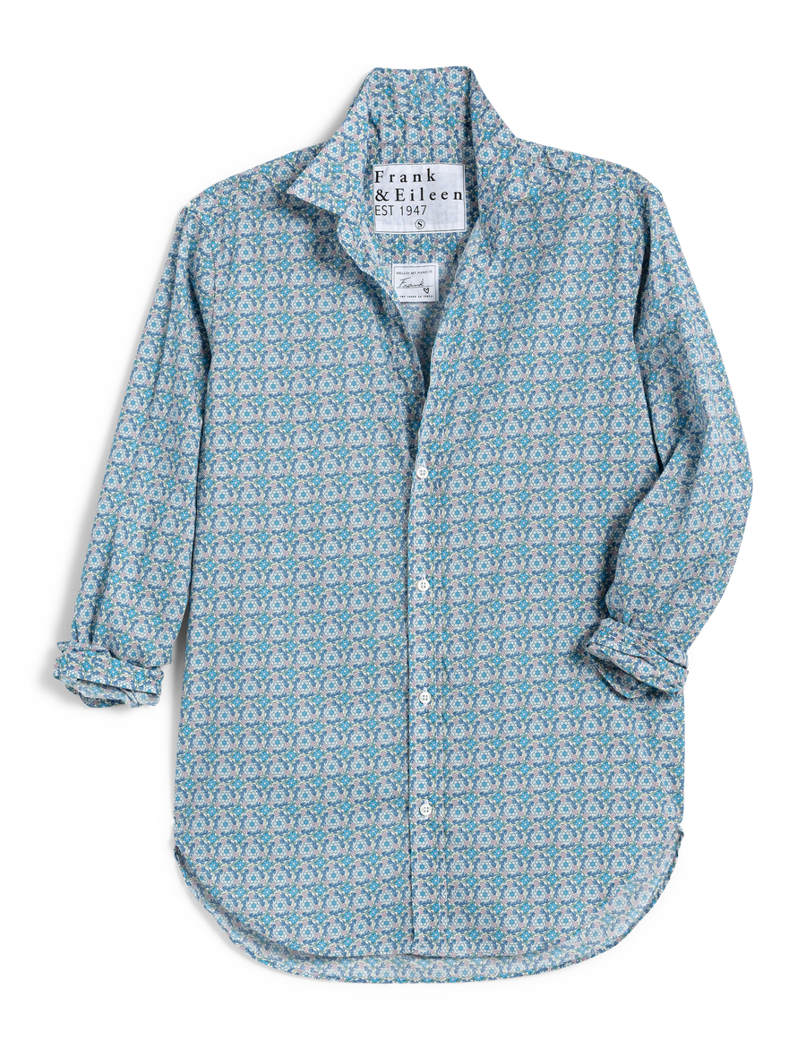 Flant front shot of Pink and Blue Florals Frank & Eileen Frank Classic Button-Up Shirt in Made with Liberty Fabric