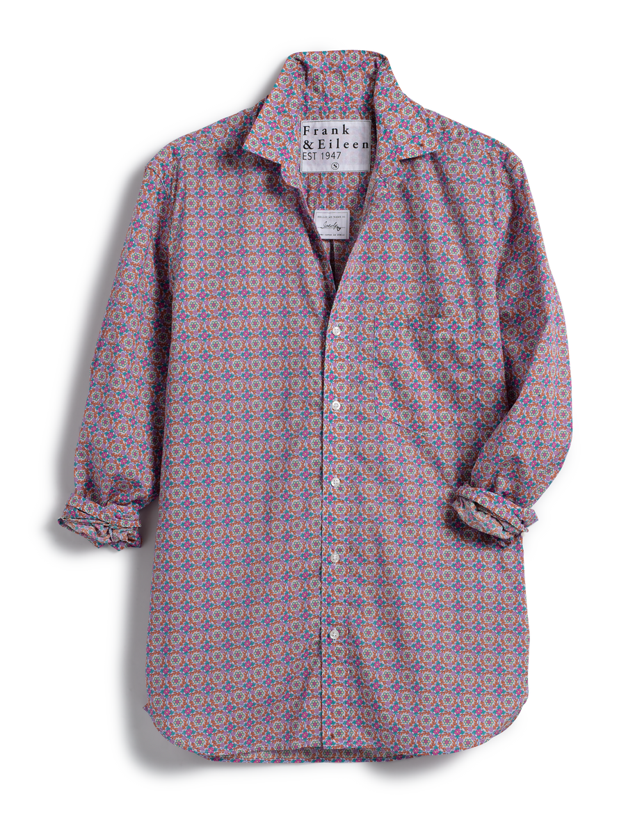 Flat front shot of Pink Floral Frank & Eileen Joedy Boyfriend Button-Up Shirt in Liberty Fabric