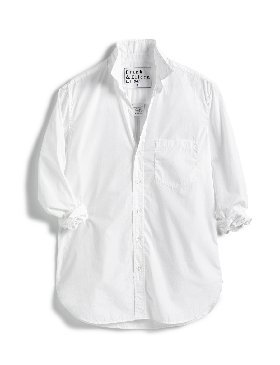 Flat front shot of White Frank & Eileen Joedy Boyfriend Button-Up Shirt in Superfine
