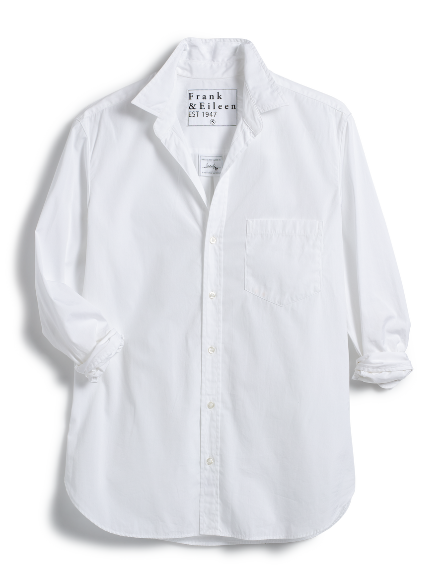 Flat front shot of White Frank & Eileen Joedy Boyfriend Button-Up Shirt in Superluxe