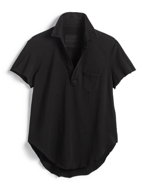 Flat front shot of Black Frank & Eileen Charlotte Short-Sleeve Polo in Heritage Jersey, view 4