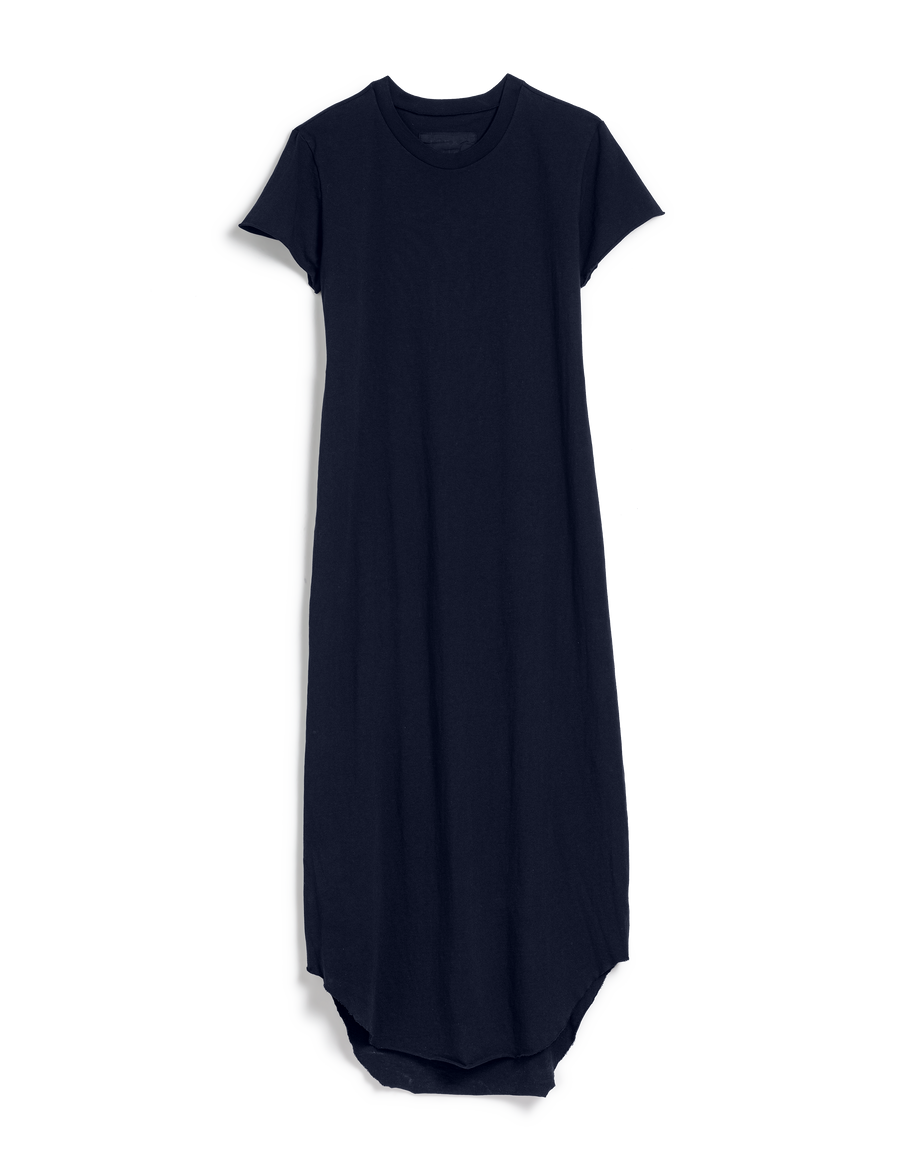 Flat front shot of Navy Frank & Eileen Harper Perfect Tee Maxi Dress in Heritage Jersey