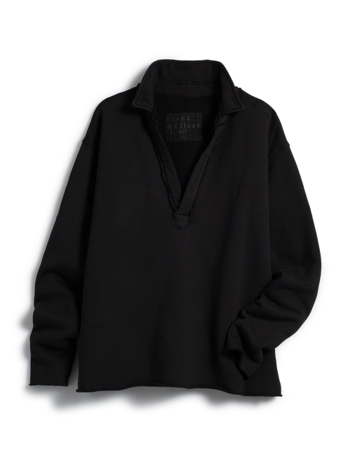 Flat front shot of Black Frank & Eileen Patrick Popover Henley in Triple Fleece, view 4